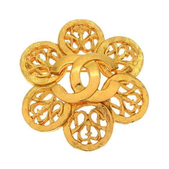 CHANEL Gold Logo Brooch - Picture 1 of 5